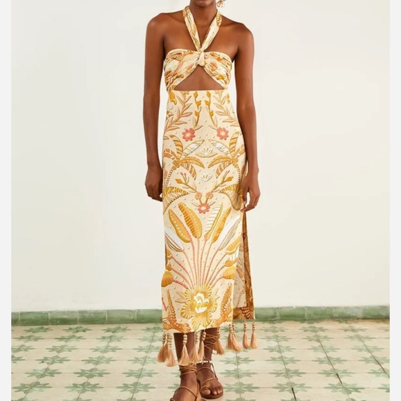 FARM Rio | Dresses | Farm Rio Jungle Chic Midi Dress Sand | Poshmark